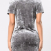  Trendy V Neck Lace-up Hollow-out Grey Velvet Sheath Mini Dress