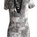  Trendy V Neck Lace-up Hollow-out Grey Velvet Sheath Mini Dress