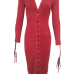  Trendy V Neck Lace-up Hollow-out Red Suede Sheath Knee Length Dress