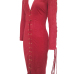  Trendy V Neck Lace-up Hollow-out Red Suede Sheath Knee Length Dress