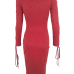  Trendy V Neck Lace-up Hollow-out Red Suede Sheath Knee Length Dress