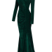  Trendy V Neck Velvet Fold Design Green Velvet Mermaid Ankle Length Dress