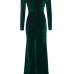  Trendy V Neck Velvet Fold Design Green Velvet Mermaid Ankle Length Dress