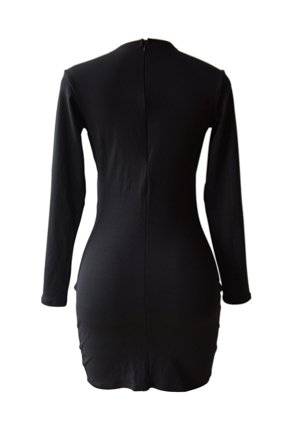  Trendy V Neck Zipper Design Black Polyester Sheath Mini Dress