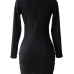  Trendy V Neck Zipper Design Black Polyester Sheath Mini Dress