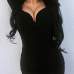  Trendy V Neck Zipper Design Black Polyester Sheath Mini Dress