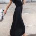  V Neck Black Irregular Maxi Dress