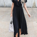  V Neck Black Irregular Maxi Dress