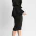  Vintage Mandarin Collar Trumpet Sleeves Ruffle Design Black Polyester Knee Length Dress