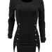  Vintage Round Neck Button Decorative Hollow-out Black Polyester Mini Dress