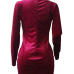  Vintage Round Neck Button Decorative Hollow-out Wine Red Polyester Mini Dress