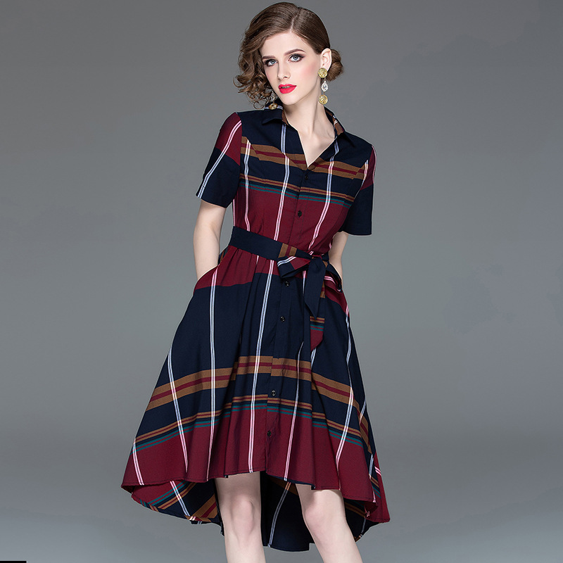 2019 summer new women's large plaid color dress #94989