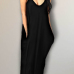 Alluring V Neck Spaghetti Strap Sleeveless Asymmetrical Black Cotton Blend Ankle Length Dress