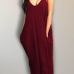 Alluring V Neck Spaghetti Strap Sleeveless Asymmetrical Wine Red Cotton Blend Ankle Length Dress