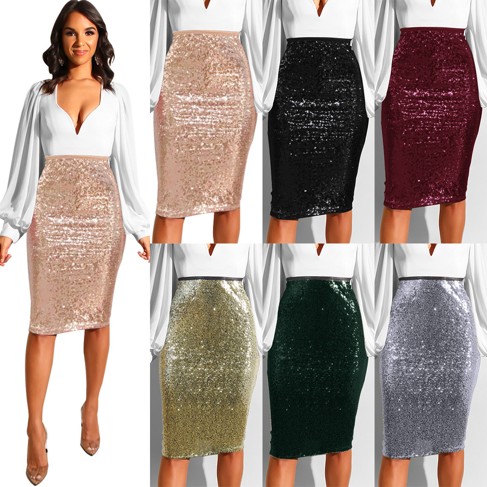 Best selling sexy European and American sequins Slim with lining bag hip skirt #94960