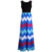 Bohemian Style U Neck Tank Sleeveless Patchwork Colorful Wavy Print Blue Blending Ankle Length Dress