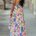 Bohemian V Neck Off The Shoulder Sleeveless Printed Asymmetrical White Polyester Knee Length Dress