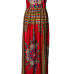 Bohemian V Neck Off The Shoulder Sleeveless Totem Printed Red Qmilch Ball Gown Ankle Length Dress