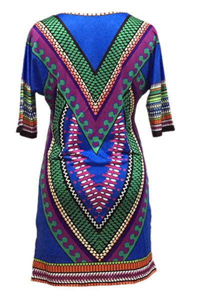 Bohemian V Neck Short Sleeves Blending Straight Mini Women Dress