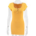 Button solid color package hip one-step dress sexy women's short sleeve dress #95127