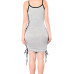 Casual Boat Neck Spaghetti Strap Sleeveless Lace-up Hollow-out Grey Cotton Sheath Knee Length Dress