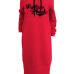 Casual Hooded Collar Letters Printed Red Polyester Mid Calf Dress