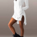 Casual Long Sleeves Patchwork Asymmetrical White Cotton Hooded Mini Dress