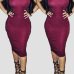 Casual Turtleneck Short Sleeves Wine Red Spandex Sheath Knee Length Dress