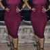 Casual Turtleneck Short Sleeves Wine Red Spandex Sheath Knee Length Dress