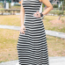 Casual U-shaped Neck Sleeveless Striped Cotton Blend A Line Floor Length Dress