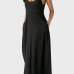 Casual V Neck Asymmetrical Black Blending Floor Length Dress