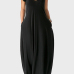 Casual V Neck Asymmetrical Black Blending Floor Length Dress