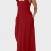 Casual V Neck Asymmetrical Wine Red Blending Floor Length Dress