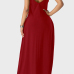 Casual V Neck Asymmetrical Wine Red Blending Floor Length Dress