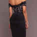 Charismatic Dew Shoulder Short Sleeves Patchwork Black Polyester+Spandex Sheath Knee Length Dress