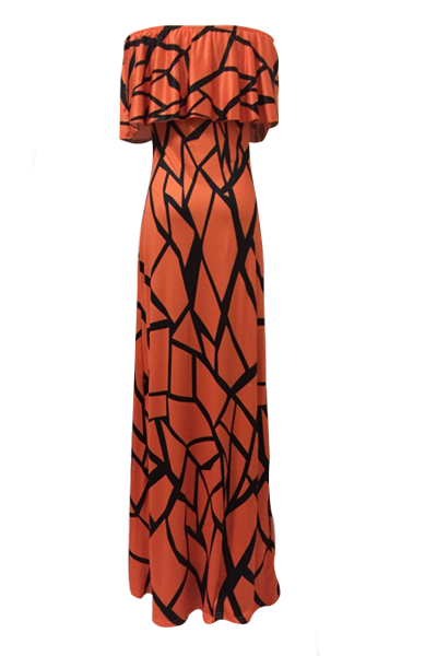 Charming Bateau Neck Short Sleeves Falbala Design Orange Milk Fiber Sheath Ankle Length Dress