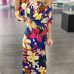 Charming Bateau Neck Short Sleeves Floral Print Twilled Satin Floor Length Dress