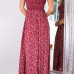 Charming Dew Shoulder Printed High Split Red Blending Ankle Length Dress