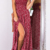 Charming Dew Shoulder Printed High Split Red Blending Ankle Length Dress