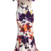 Charming Dew Shoulder Short Sleeves Printed White Milk Fiber Sheath Floor Length Dress