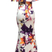 Charming Dew Shoulder Short Sleeves Printed White Milk Fiber Sheath Floor Length Dress