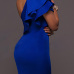 Charming Dew Shoulder Sleeveless  Flouncing Design Dark Blue Blending Mini Dress