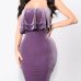 Charming Halter Neck Sleeveless Flouncing Design Purple Velvet Sheath Knee Length Dress