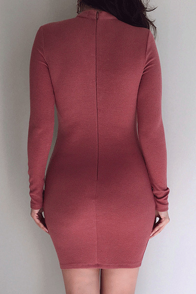 Charming Mandarin Collar Long Sleeves Hollow-out Red Polyester Sheath Mini Dress