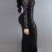 Charming Round Neck Long Sleeves Sequins Decoration Black Milk Fiber Sheath Ankle Length Dress