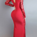 Charming Round Neck Long Sleeves Sequins Decoration Red Milk Fiber Sheath Ankle Length Dress