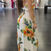 Charming Spaghetti Strap Sleeveless Printed Backless Yellow Milk Fiber Floor Length Dress