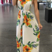 Charming Spaghetti Strap Sleeveless Printed Backless Yellow Milk Fiber Floor Length Dress