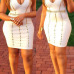 Charming Turtleneck Sleeveless Hollow-out White Healthy Fabric Sheath Mini Dress