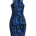 Charming U-shaped Neck Sleeveless Printed Blue Qmilch Sheath Knee Length Dress